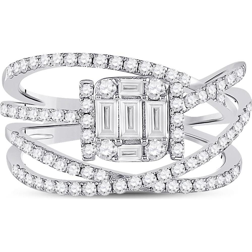 GND 14K White Gold Baguette and Round Diamond Fashion Ring - 1.00 Carat Total Diamond Weight
