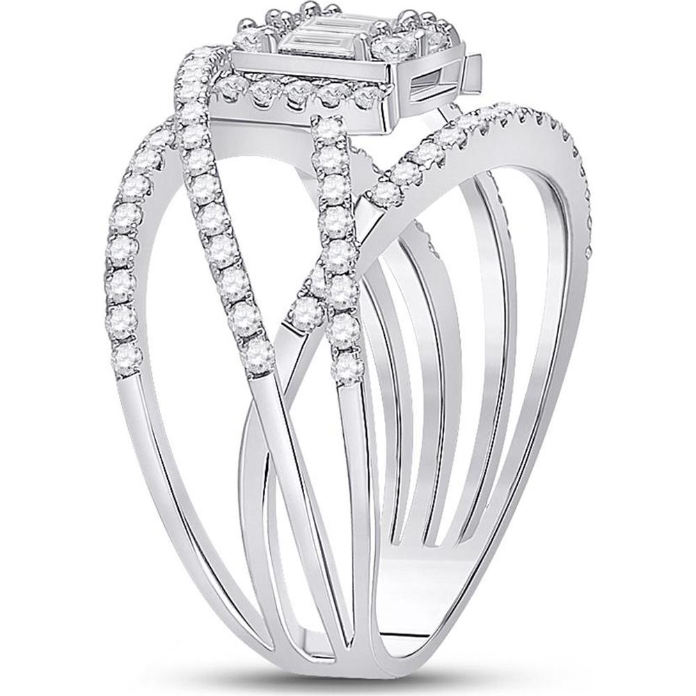 GND 14K White Gold Baguette and Round Diamond Fashion Ring - 1.00 Carat Total Diamond Weight
