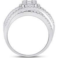GND 14K White Gold Baguette and Round Diamond Fashion Ring - 1.00 Carat Total Diamond Weight