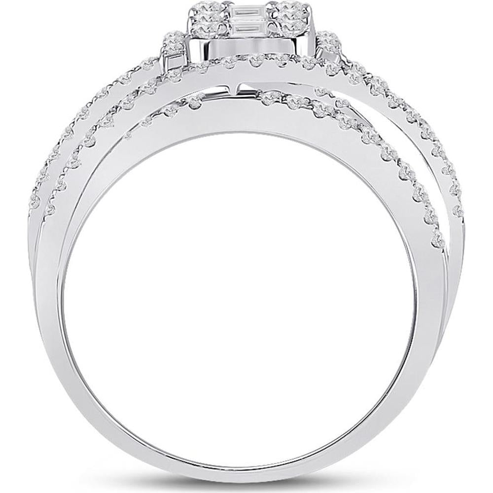 GND 14K White Gold Baguette and Round Diamond Fashion Ring - 1.00 Carat Total Diamond Weight