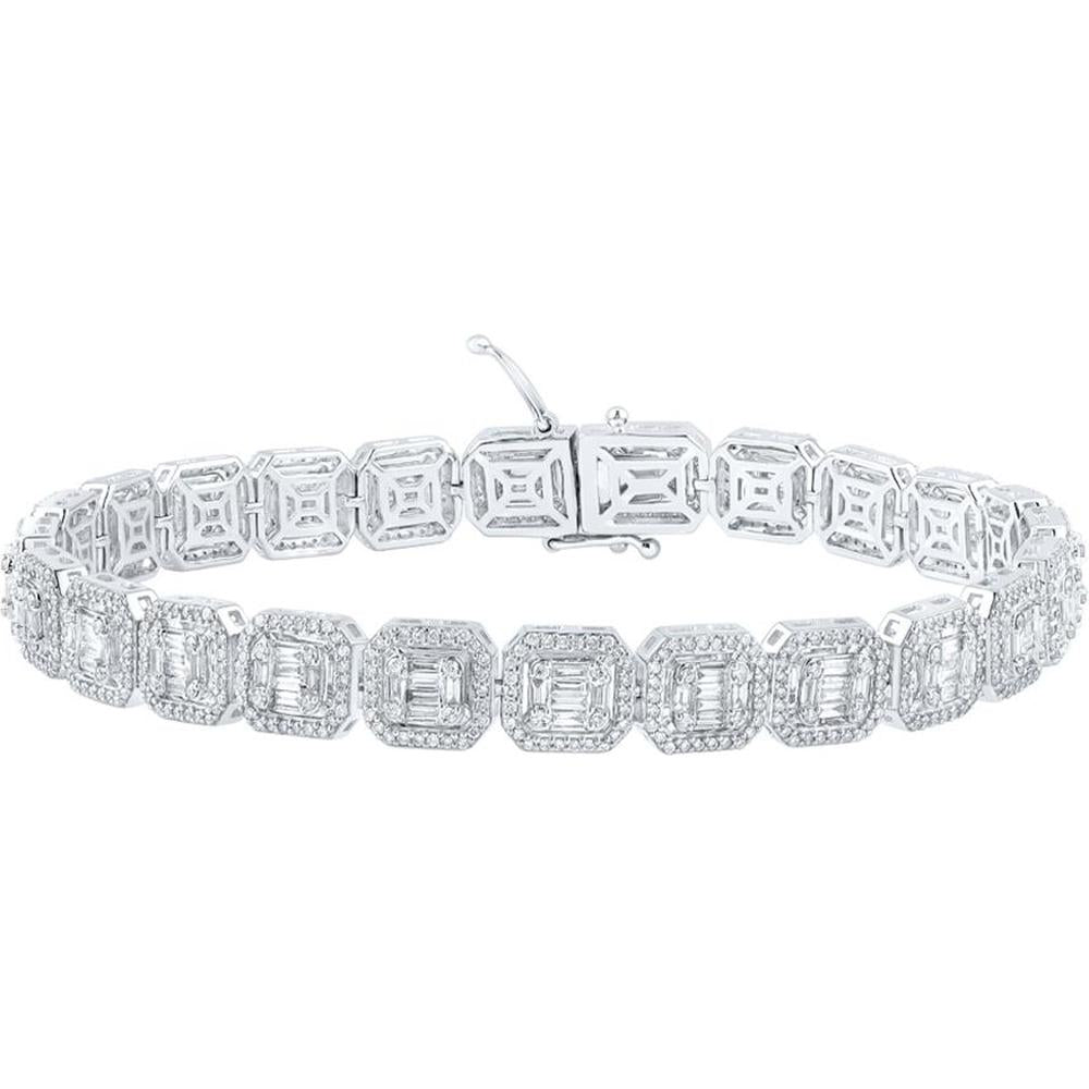 GND 14K White Gold Baguette and Round Diamond Link Bracelet - 5.75 Carat Total Diamond Weight