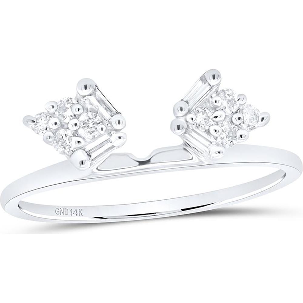 GND 14K White Gold Baguette and Round Diamond Ring Guard Wrap Solitaire Enhancer - 1/4 Carat Total Diamond Weight