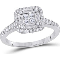 GND 14K White Gold Baguette Diamond Square Cluster Ring with Prong-Set and Pave-Set Diamonds - 3/4 Carat Total Diamond Weight