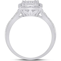 GND 14K White Gold Baguette Diamond Square Cluster Ring with Prong-Set and Pave-Set Diamonds - 3/4 Carat Total Diamond Weight
