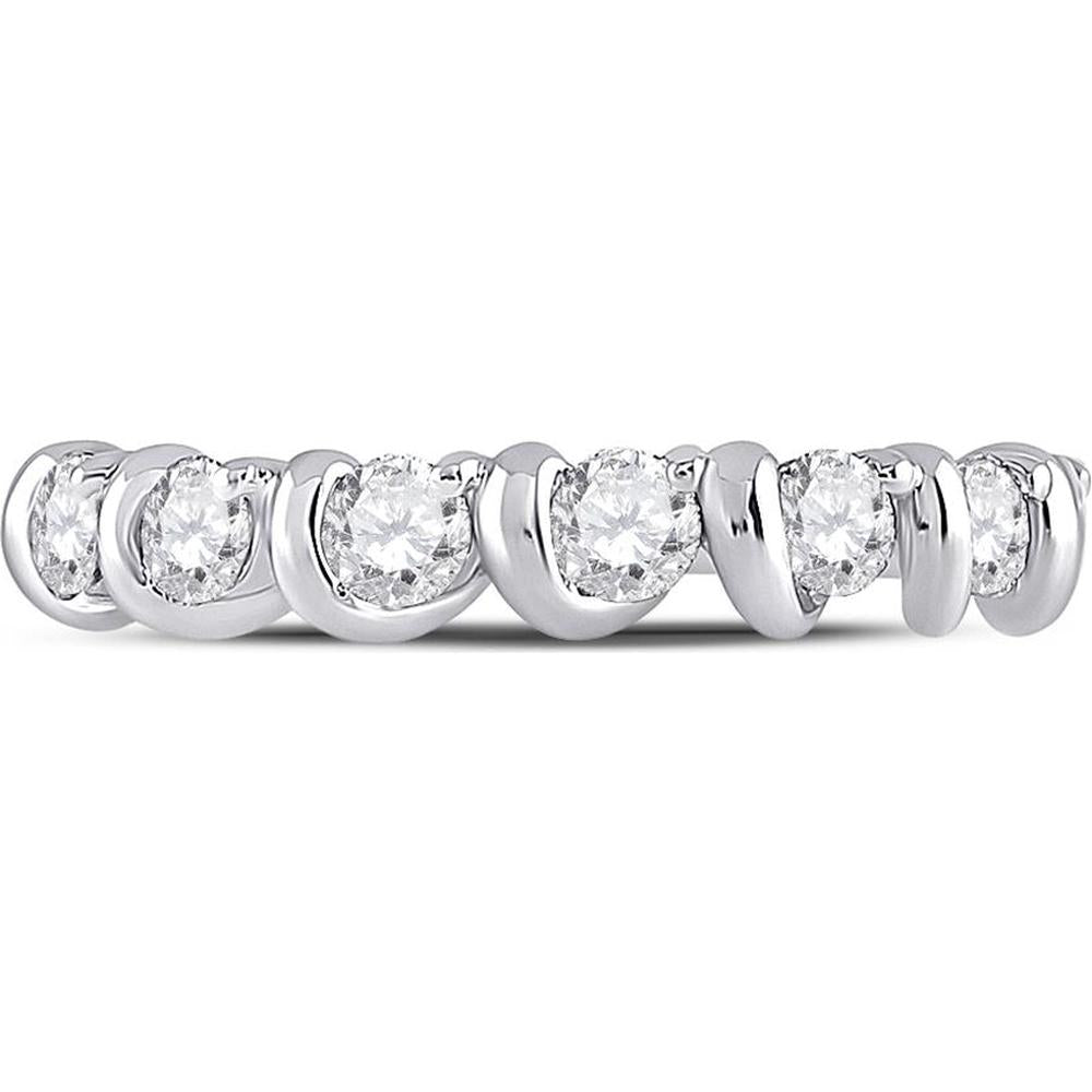 GND 14K White Gold Band Ring with Channel-Set Round Diamonds - 0.75 Carat Total Diamond Weight