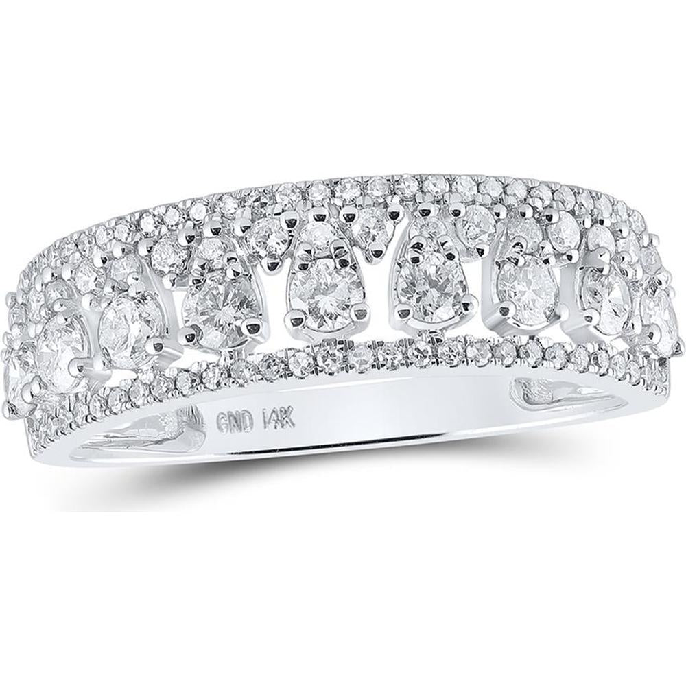 GND 14K White Gold Band Ring with Prong Set Round Diamonds - 0.75 Carat Total Diamond Weight