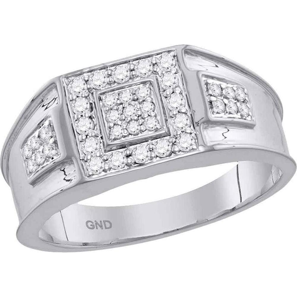 GND 14K White Gold Band Ring with Prong-Set Round Diamonds in Square Design - 1/2 Carat Total Diamond Weight