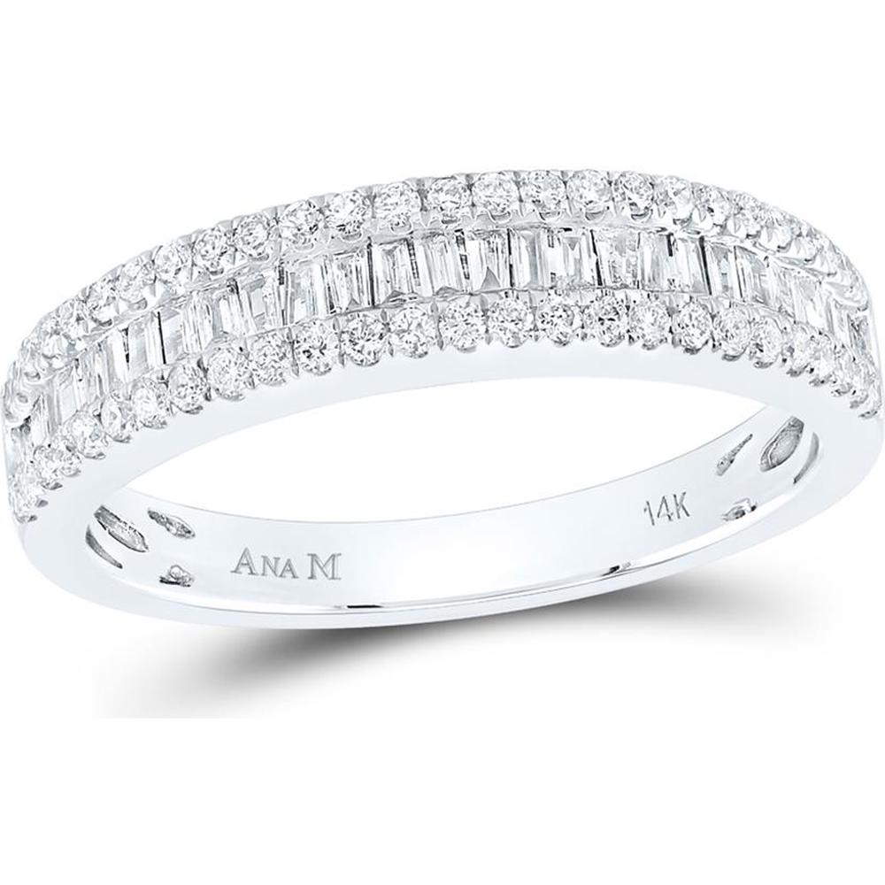 GND 14K White Gold Band with Prong-Set Round and Channel-Set Baguette Diamonds - 1/2 Carat Total Diamond Weight