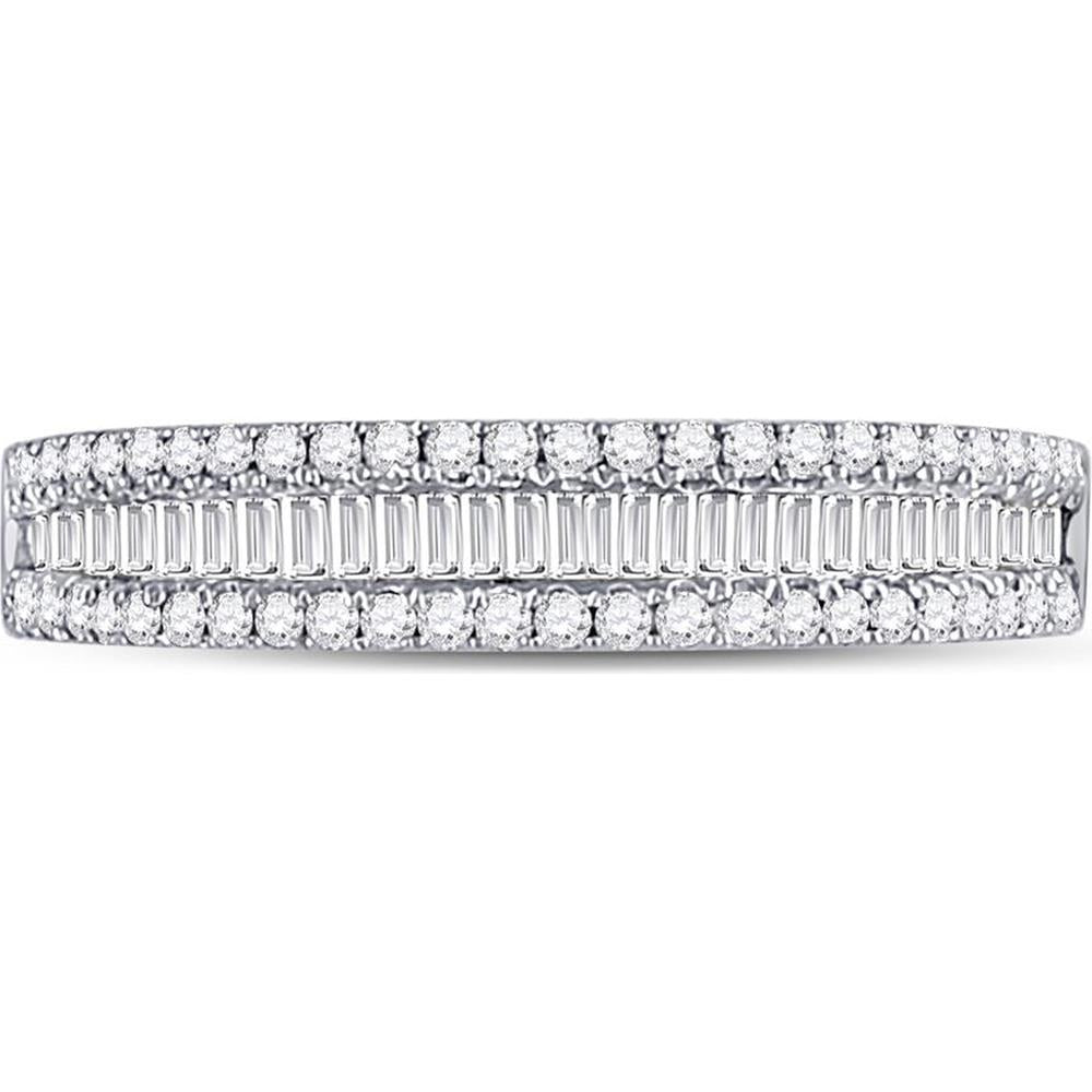 GND 14K White Gold Band with Prong-Set Round and Channel-Set Baguette Diamonds - 1/2 Carat Total Diamond Weight