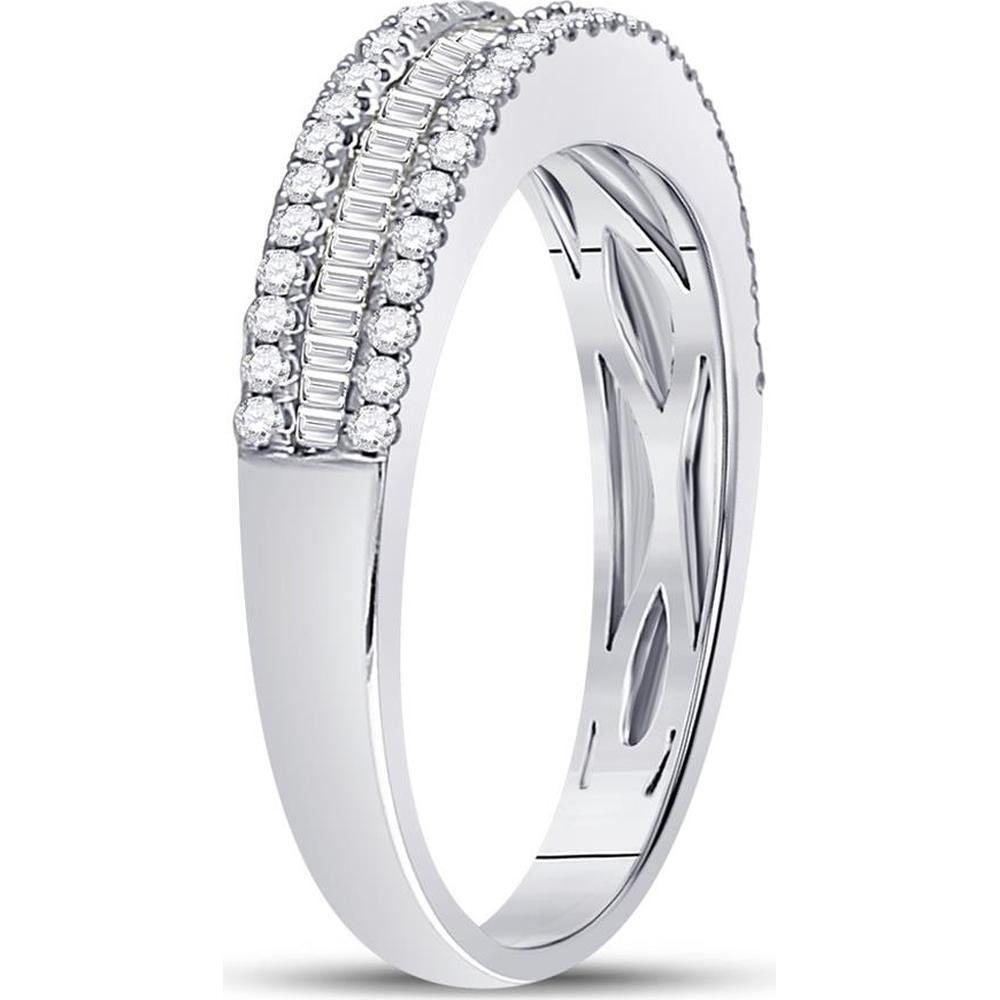 GND 14K White Gold Band with Prong-Set Round and Channel-Set Baguette Diamonds - 1/2 Carat Total Diamond Weight