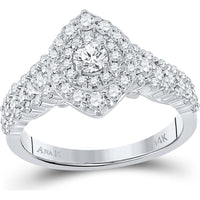 GND 14K White Gold Bridal Engagement Ring with Prong-Set Round Diamond and Halo - 1.20 Carat Total Diamond Weight