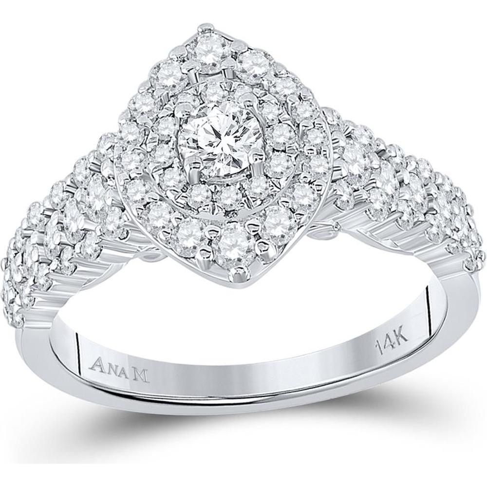 GND 14K White Gold Bridal Engagement Ring with Prong-Set Round Diamond and Halo - 1.20 Carat Total Diamond Weight