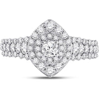 GND 14K White Gold Bridal Engagement Ring with Prong-Set Round Diamond and Halo - 1.20 Carat Total Diamond Weight