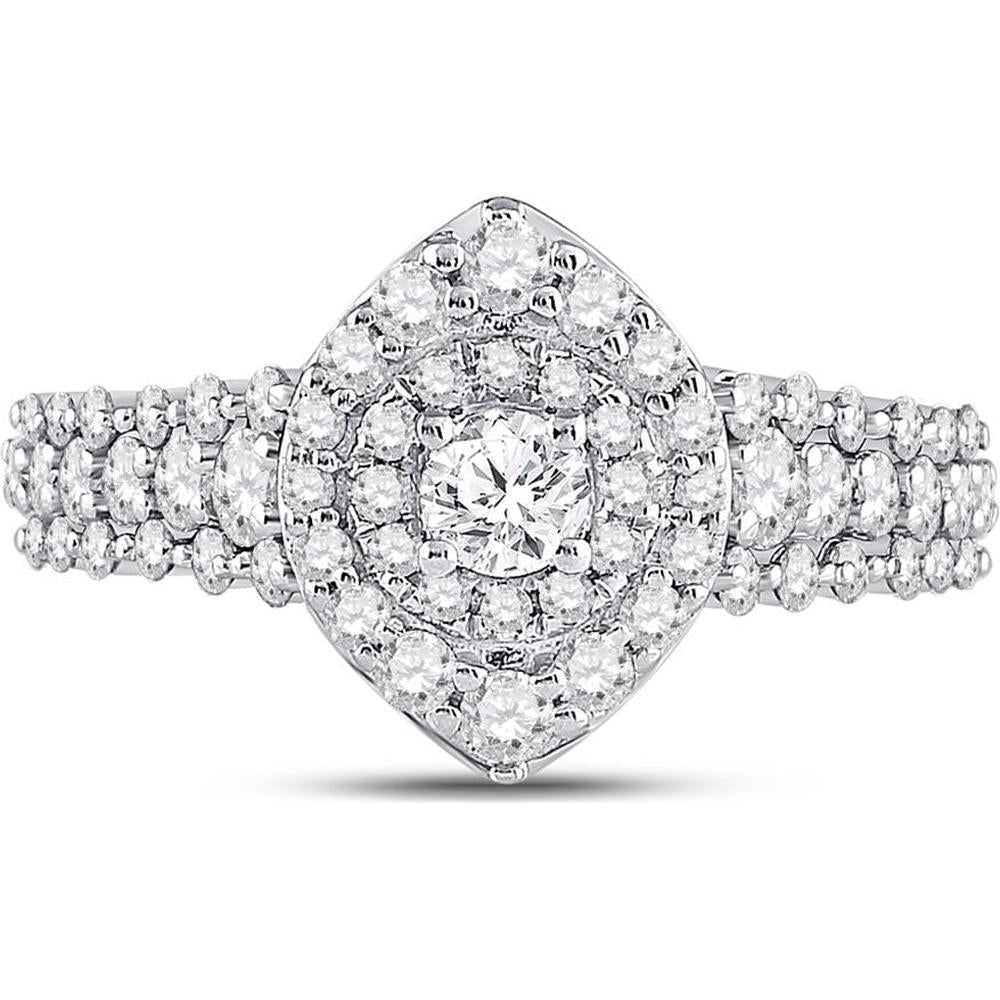 GND 14K White Gold Bridal Engagement Ring with Prong-Set Round Diamond and Halo - 1.20 Carat Total Diamond Weight