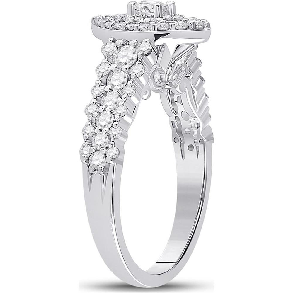 GND 14K White Gold Bridal Engagement Ring with Prong-Set Round Diamond and Halo - 1.20 Carat Total Diamond Weight