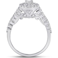 GND 14K White Gold Bridal Engagement Ring with Prong-Set Round Diamond and Halo - 1.20 Carat Total Diamond Weight