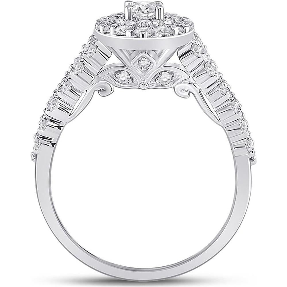 GND 14K White Gold Bridal Engagement Ring with Prong-Set Round Diamond and Halo - 1.20 Carat Total Diamond Weight