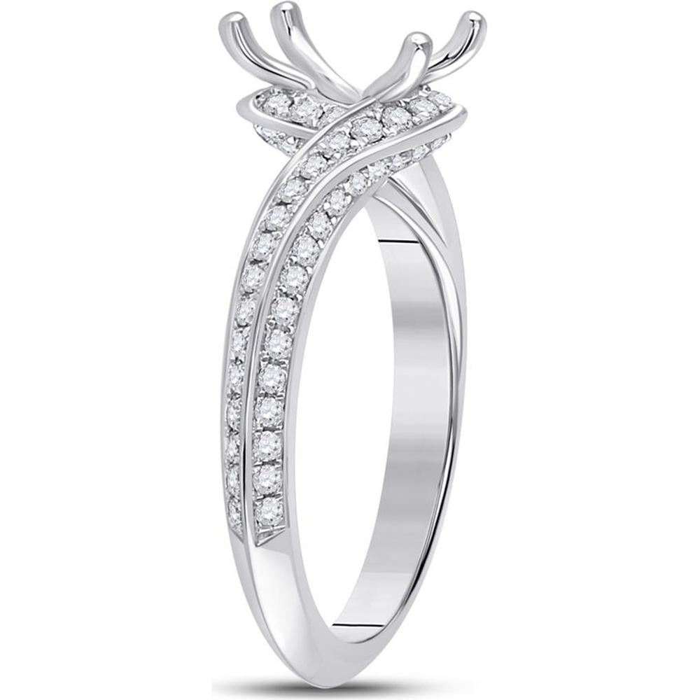 GND 14K White Gold Bridal Ring with Twisted Band and Prong-Set Round Diamonds - 0.59 Carat Primary, 5/8 Carat Total