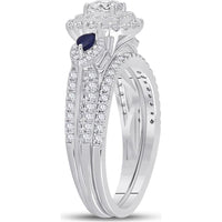 GND 14K White Gold Bridal Set with 0.31 Carat Princess-Cut Diamond, 0.45 Carat Round Diamonds, and 0.17 Carat Pear-Shaped Blue Sapphires