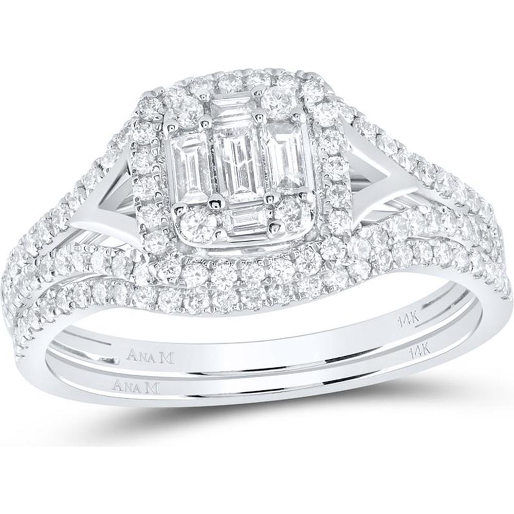 GND 14K White Gold Bridal Set with Channel-Set Baguette and Round Diamonds - 5/8 Total Carat Weight