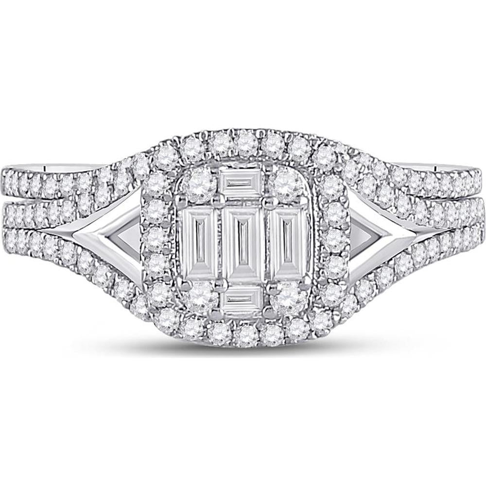 GND 14K White Gold Bridal Set with Channel-Set Baguette and Round Diamonds - 5/8 Total Carat Weight