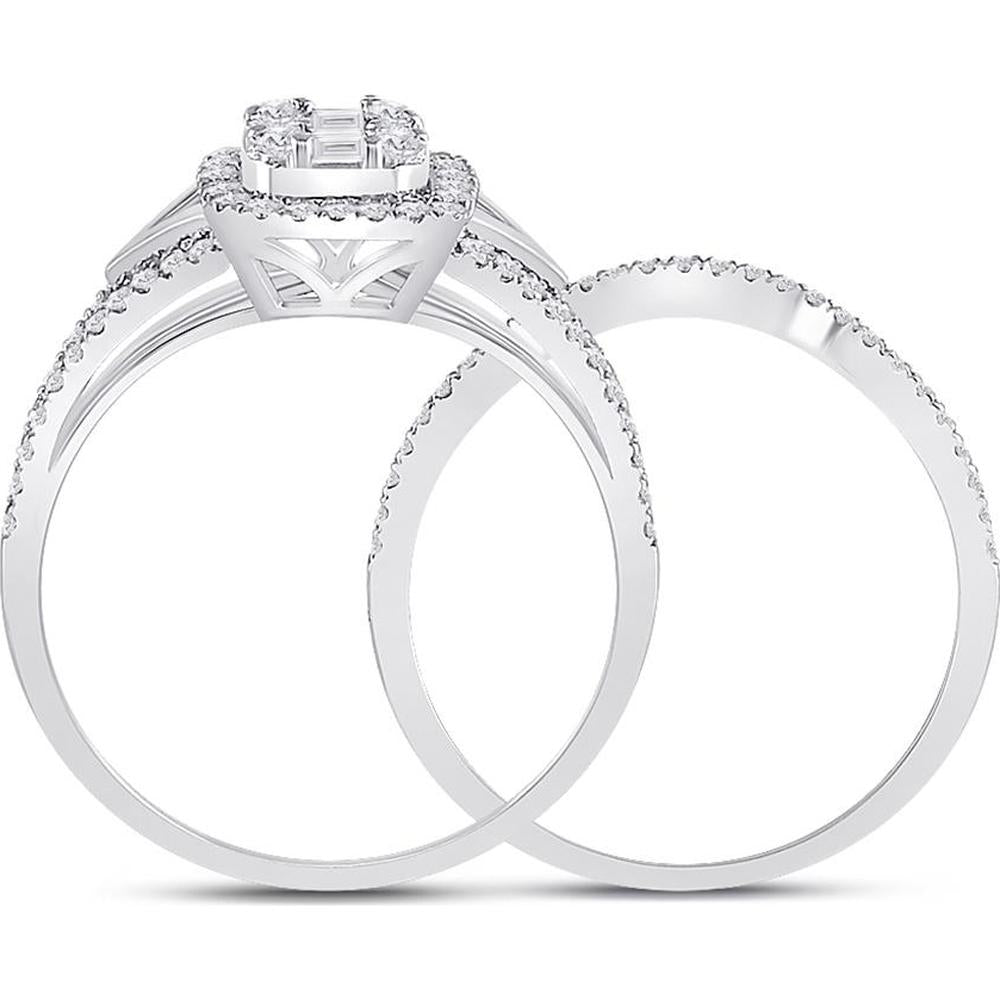 GND 14K White Gold Bridal Set with Channel-Set Baguette and Round Diamonds - 5/8 Total Carat Weight