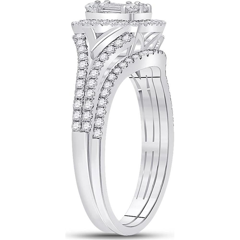 GND 14K White Gold Bridal Set with Channel-Set Baguette and Round Diamonds - 5/8 Total Carat Weight