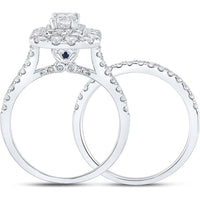GND 14K White Gold Bridal Set with Emerald-Cut Diamond and Round Diamond Halo - 2.00 Carat Total Diamond Weight