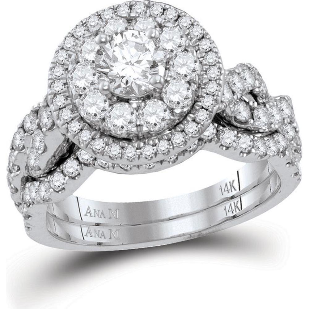 GND 14K White Gold Bridal Set with Prong-Set Round Diamonds – 2.00 Carat Total Diamond Weight
