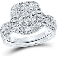 GND 14K White Gold Bridal Wedding Ring Set with 1 Carat Total Round Diamonds