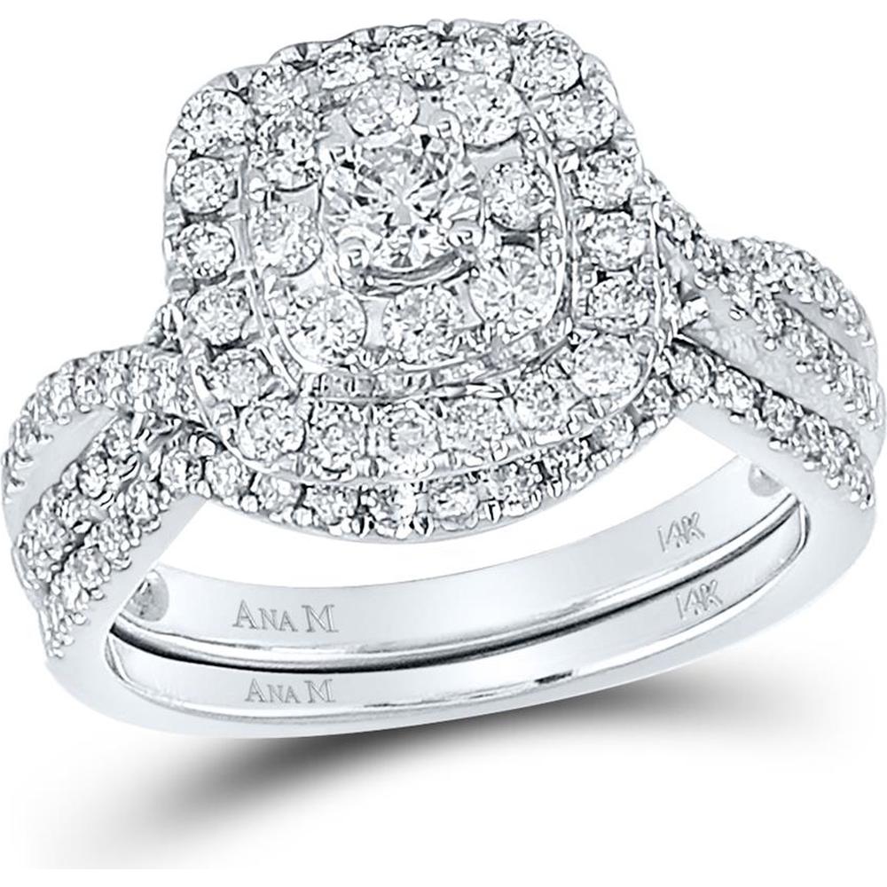 GND 14K White Gold Bridal Wedding Ring Set with 1 Carat Total Round Diamonds