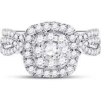 GND 14K White Gold Bridal Wedding Ring Set with 1 Carat Total Round Diamonds