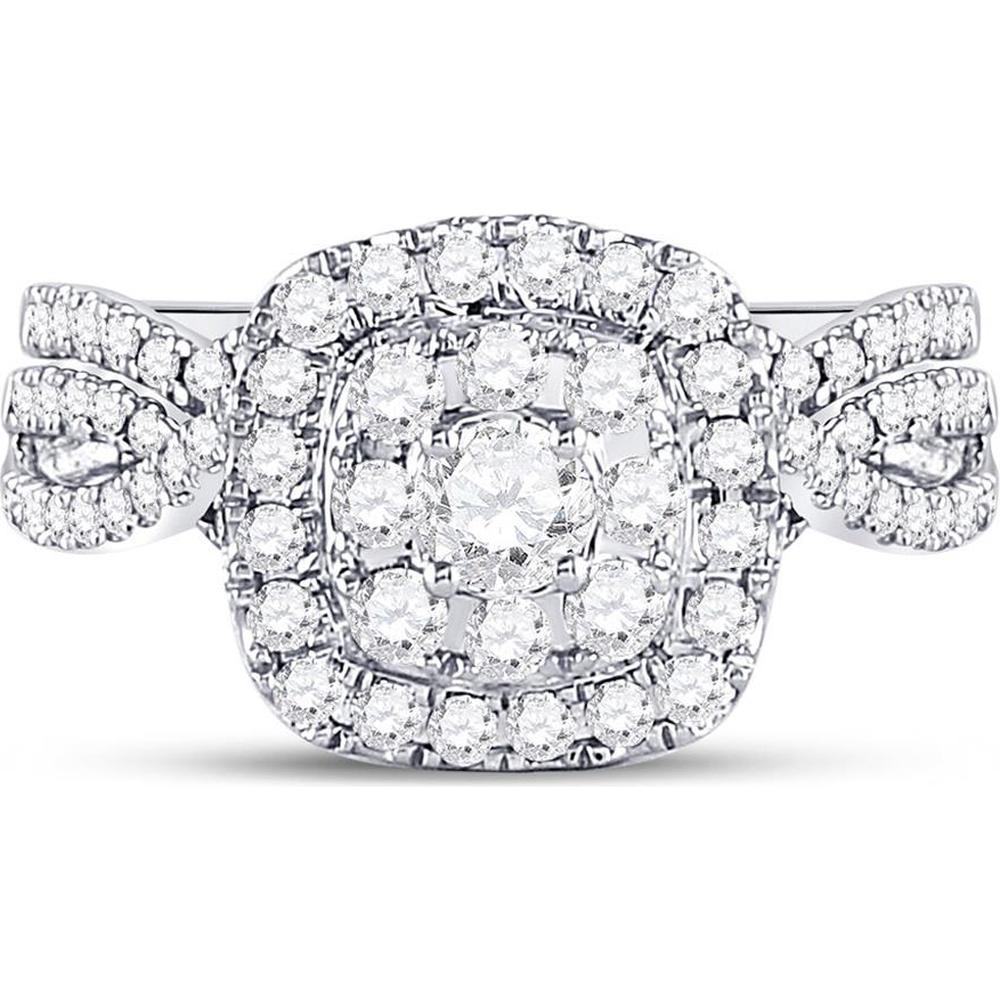 GND 14K White Gold Bridal Wedding Ring Set with 1 Carat Total Round Diamonds