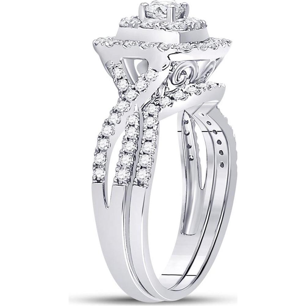 GND 14K White Gold Bridal Wedding Ring Set with 1 Carat Total Round Diamonds