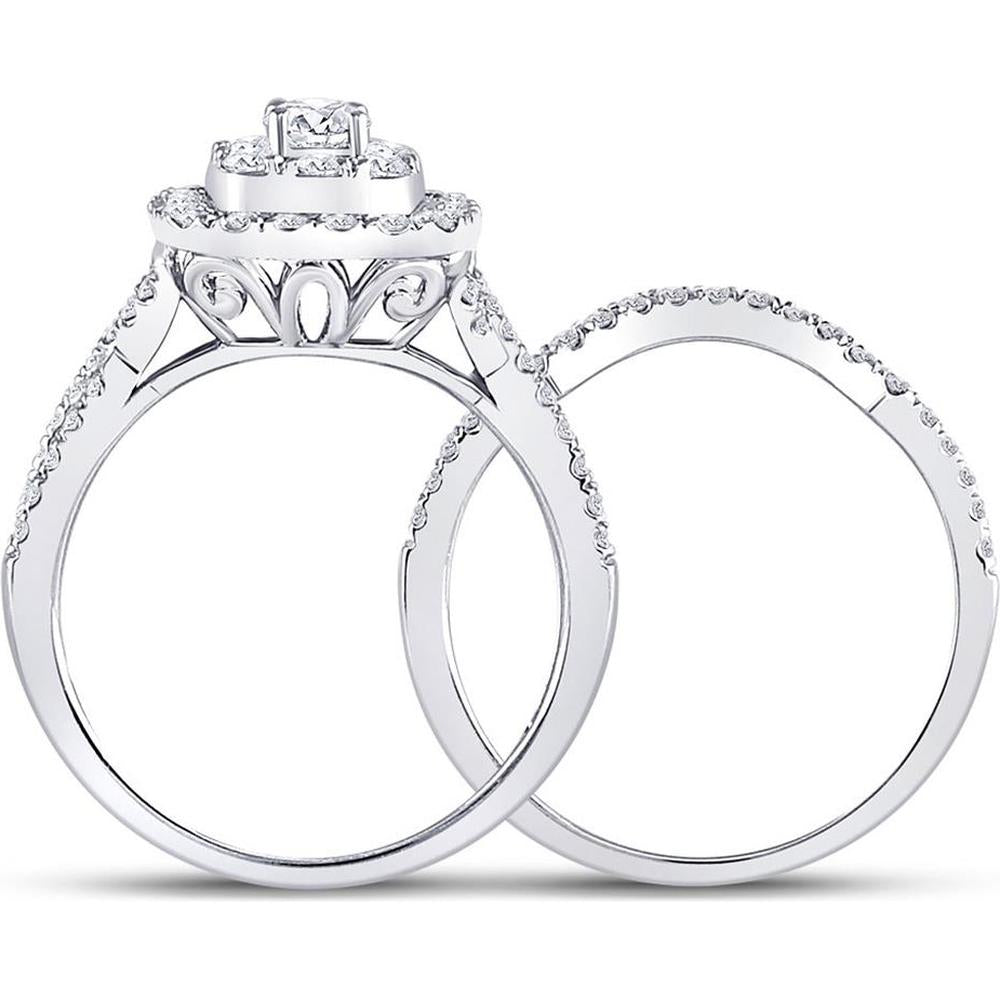 GND 14K White Gold Bridal Wedding Ring Set with 1 Carat Total Round Diamonds