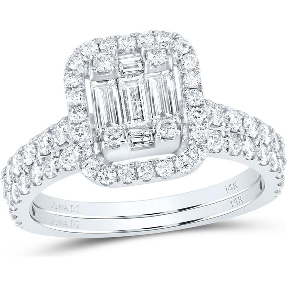 GND 14K White Gold Bridal Wedding Ring Set with Baguette and Round Diamonds – 1-1/2 Carat Total Diamond Weight