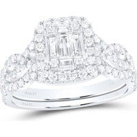 GND 14K White Gold Bridal Wedding Ring Set with Channel-Set Baguette and Round Diamonds - 1.00 Total Carat Weight