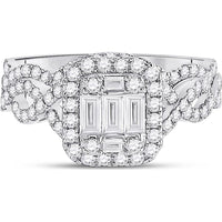 GND 14K White Gold Bridal Wedding Ring Set with Channel-Set Baguette and Round Diamonds - 1.00 Total Carat Weight