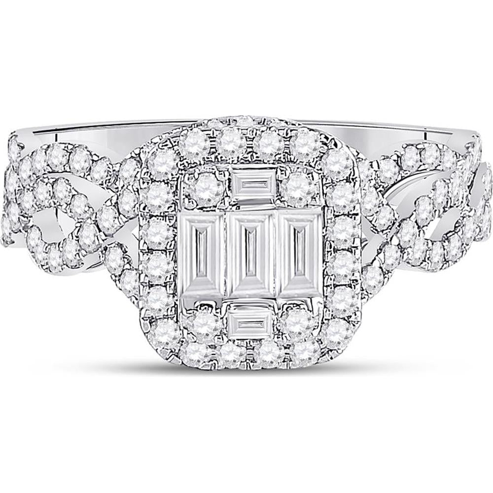GND 14K White Gold Bridal Wedding Ring Set with Channel-Set Baguette and Round Diamonds - 1.00 Total Carat Weight