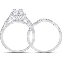 GND 14K White Gold Bridal Wedding Ring Set with Channel-Set Baguette and Round Diamonds - 1.00 Total Carat Weight