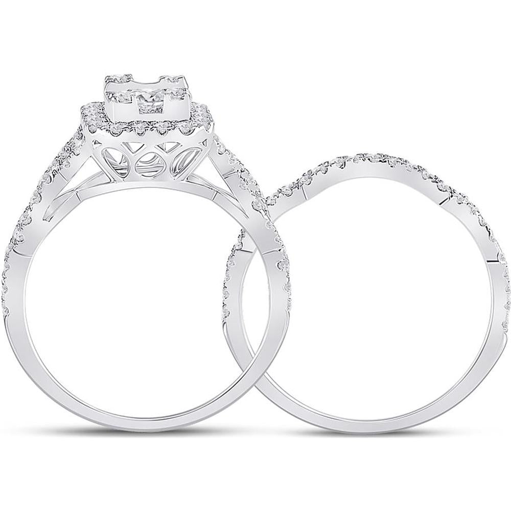 GND 14K White Gold Bridal Wedding Ring Set with Channel-Set Baguette and Round Diamonds - 1.00 Total Carat Weight