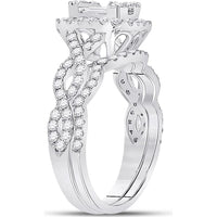 GND 14K White Gold Bridal Wedding Ring Set with Channel-Set Baguette and Round Diamonds - 1.00 Total Carat Weight