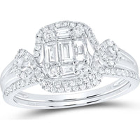 GND 14K White Gold Bridal Wedding Ring Set with Channel-Set Baguette and Round Prong-Set Diamonds - 0.66 Carat Total Diamond Weight