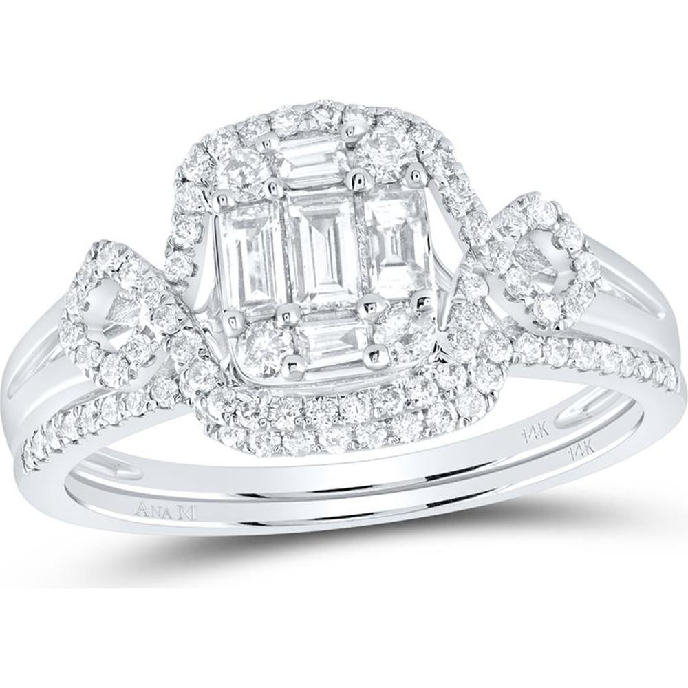 GND 14K White Gold Bridal Wedding Ring Set with Channel-Set Baguette and Round Prong-Set Diamonds - 0.66 Carat Total Diamond Weight