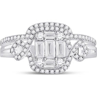 GND 14K White Gold Bridal Wedding Ring Set with Channel-Set Baguette and Round Prong-Set Diamonds - 0.66 Carat Total Diamond Weight