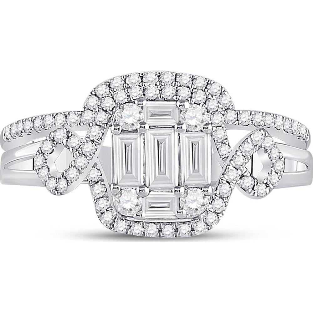 GND 14K White Gold Bridal Wedding Ring Set with Channel-Set Baguette and Round Prong-Set Diamonds - 0.66 Carat Total Diamond Weight