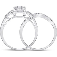 GND 14K White Gold Bridal Wedding Ring Set with Channel-Set Baguette and Round Prong-Set Diamonds - 0.66 Carat Total Diamond Weight