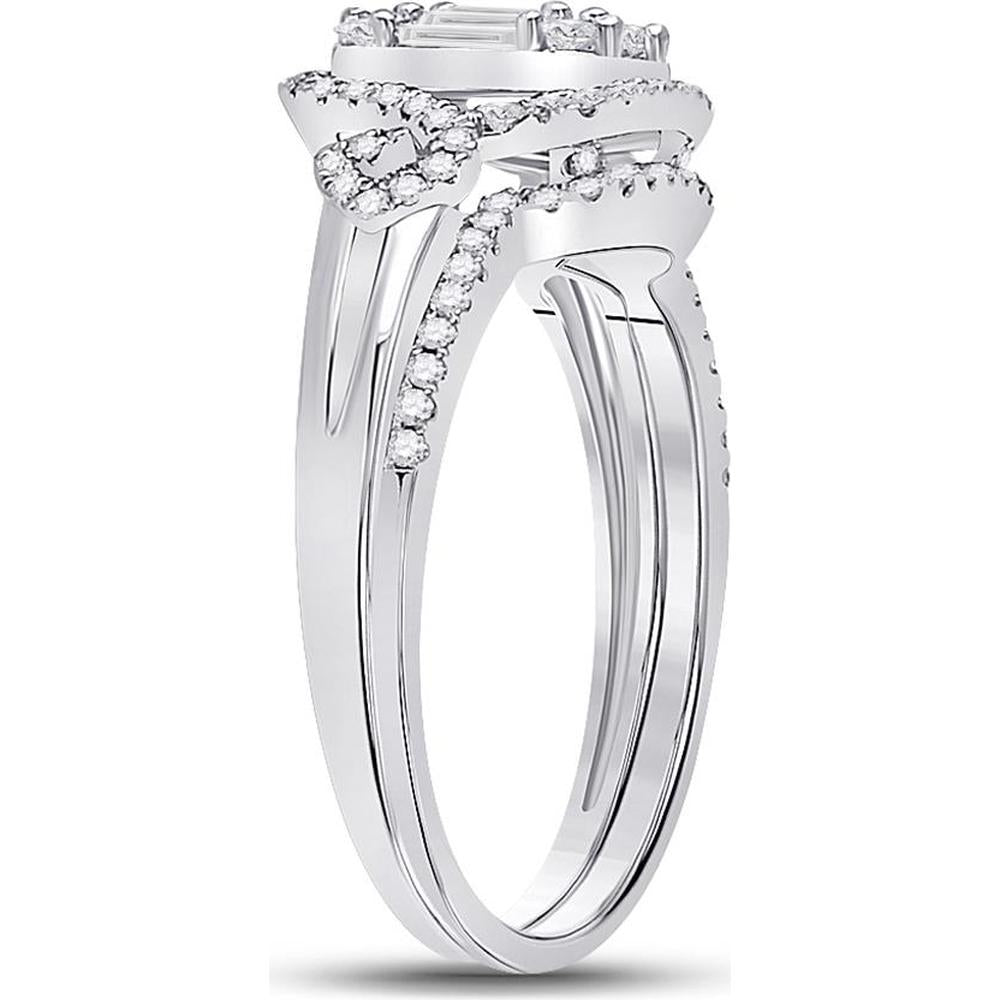 GND 14K White Gold Bridal Wedding Ring Set with Channel-Set Baguette and Round Prong-Set Diamonds - 0.66 Carat Total Diamond Weight