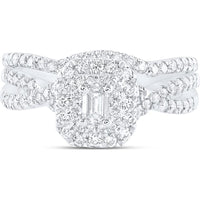GND 14K White Gold Bridal Wedding Ring Set with Emerald-Cut and Round Diamonds - 1 Carat Total Diamond Weight