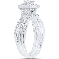 GND 14K White Gold Bridal Wedding Ring Set with Emerald-Cut and Round Diamonds - 1 Carat Total Diamond Weight